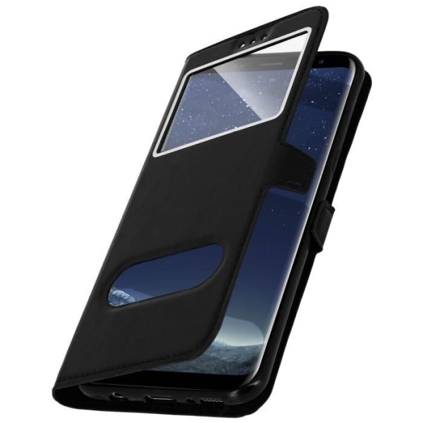 Skal till Samsung Galaxy S8 Plus Flip Fodral 2x Window Silicone Gel Shell - Svart