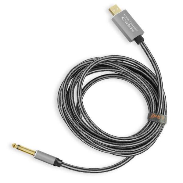 Ljudkabel - LINQ - USB hane till 6,35 mm jack hane - Kvalitetsljud - Flätad nylon - 3 m grå