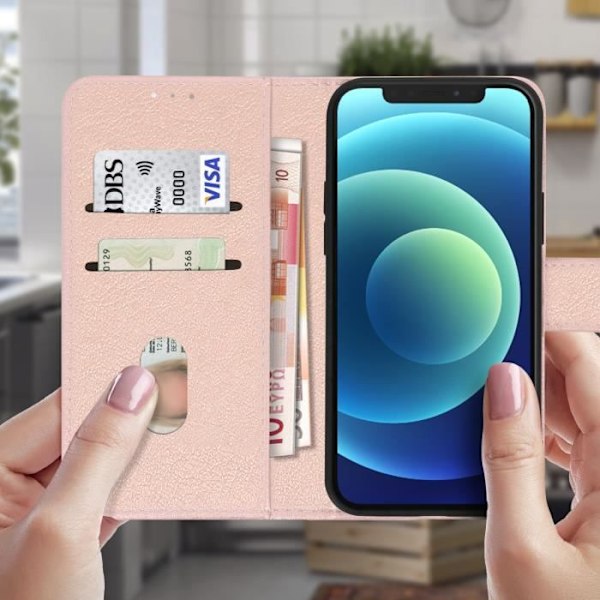 Fodral till Apple iPhone 12 - AVIZAR - Wallet Flip - Rosa - Syntet - Video Support Funktion Rosa