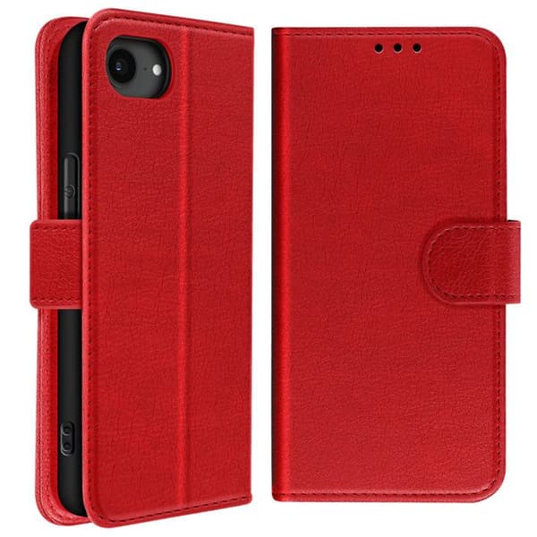 iPhone 16e etui - AVIZAR - Chesterfield - Rød - Læder - Klap med videostøtte Röd