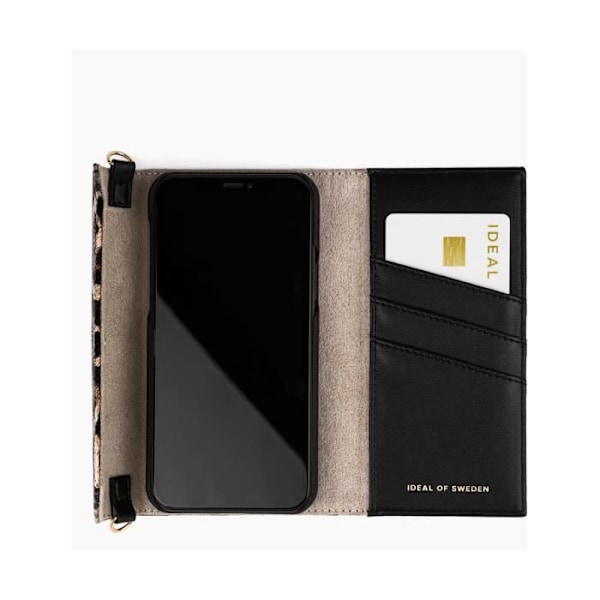 Pochette - IDEAL OF SWEDEN - iPhone 12/12 Pro - Läderskal Leopard - Avtagbar Rem - Fullständigt Skydd Svart