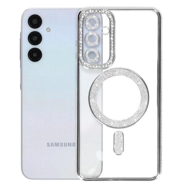 Diamantfodral till Samsung Galaxy A25 - AVIZAR - Silver Rhinestone Outline - Stel - Blandad Grå