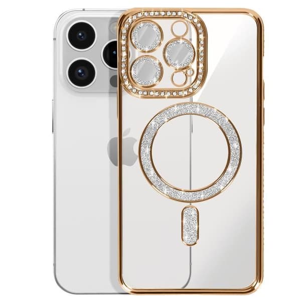 Coque - Diamant - iPhone 14 Pro - Guldstrass - Slitstark - MagSafe-kompatibel - Elegant Gul