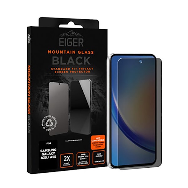 Hærdet glas 2.5D til Samsung Galaxy A35 / A55 Privacy Ultra Robust Eiger Sort transparent Svart