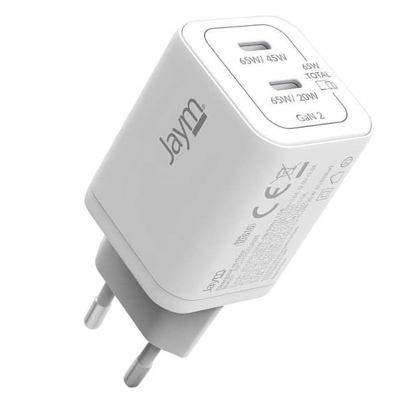 Strømlader - JAYM - Jaym - 5A - 65W - Dobbelt USB-C - GaN - PPS Vit