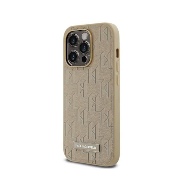 Coque för iPhone 15 Pro Max MagSafe med Monogrammönster och Metalliserad Karl Lagerfeld-logotyp Beige Beige