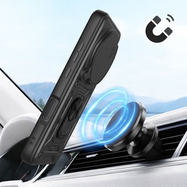 Coque Ring til Honor Magic 8 Pro med Skydelåg til Kamera Stødabsorberende Mayaxess Sort Svart