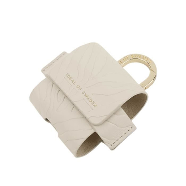 Mini Sac AirPods 3 - IDEAL OF SWEDEN - Malli Flo - Beige Nahka - Viiru Kuvio - Karabiinihaka Mukana Beige