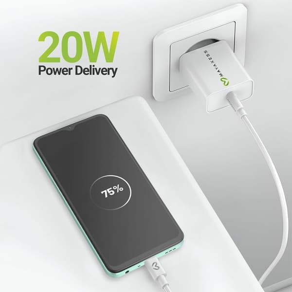 Laddare för Galaxy A57 20W + USB-C-kabel 1m Mayaxess Vit Vit