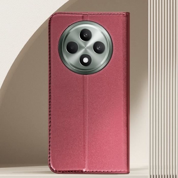 Fodral till Oppo Reno 12F Flip Card Holder Stativ Funktion Burgundy Röd