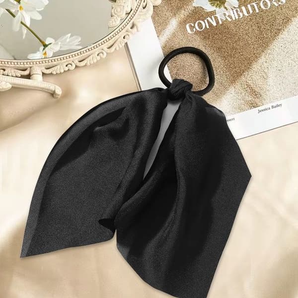 Elastisk tørklæde - AVIZAR - Ensfarvet satin sort - Behagelig - Elegant - Let at binde Svart