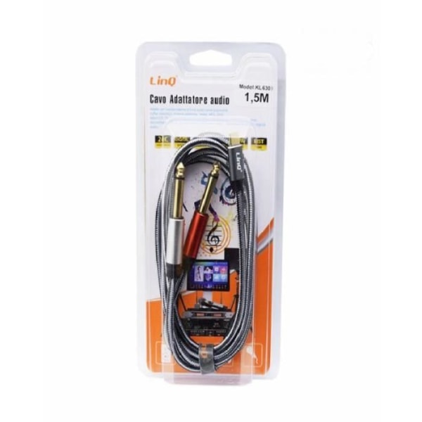 Audiokaapeli Type-C uros / 2 liitin 6,35 mm uros nailon punottu 1,5 m