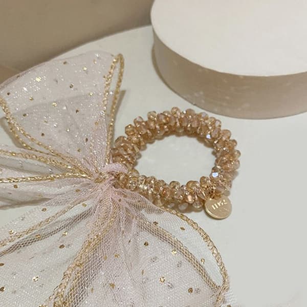 Chouchou - AVIZAR - Beige - Glitrende Elastik - Lysende Perler - Gaze Sløjfe Beige