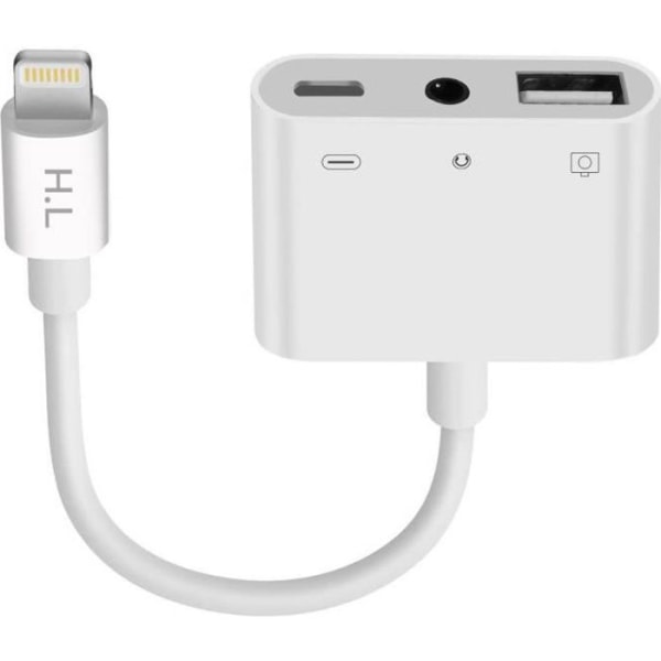 Adapter iPhone / iPad Lightning till USB och Jack 3,5 mm och Lightning White
