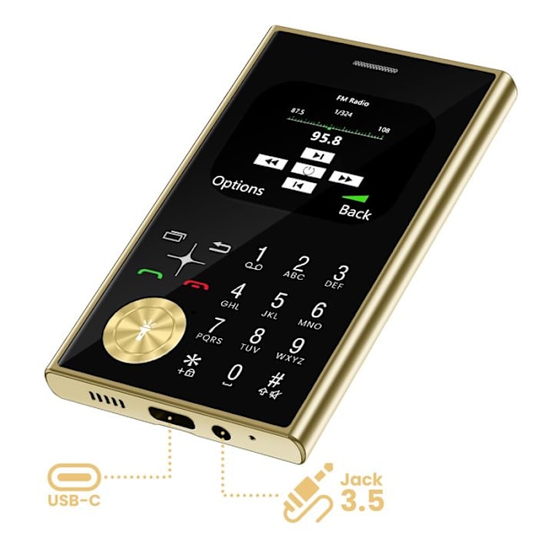 Mobiltelefon med knappar 2,01 tum Dubbel SIM Stil Linje Guld