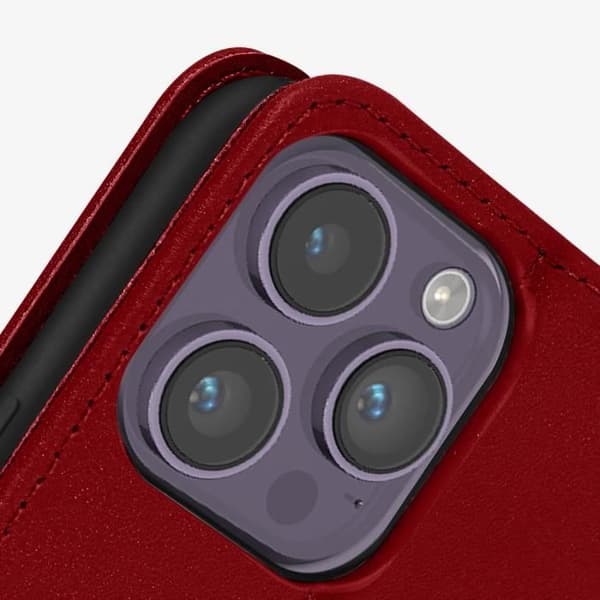 iPhone 14 Pro - AVIZAR - Premium Nahka - Punainen - Videotuki - Korttipidike Röd