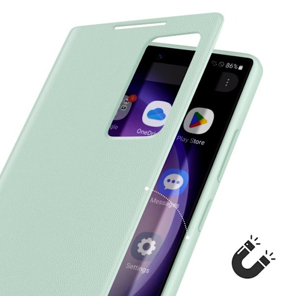 Fönsteretui för Samsung Galaxy S23 Ultra med kortficklok i ljusgrön Grön