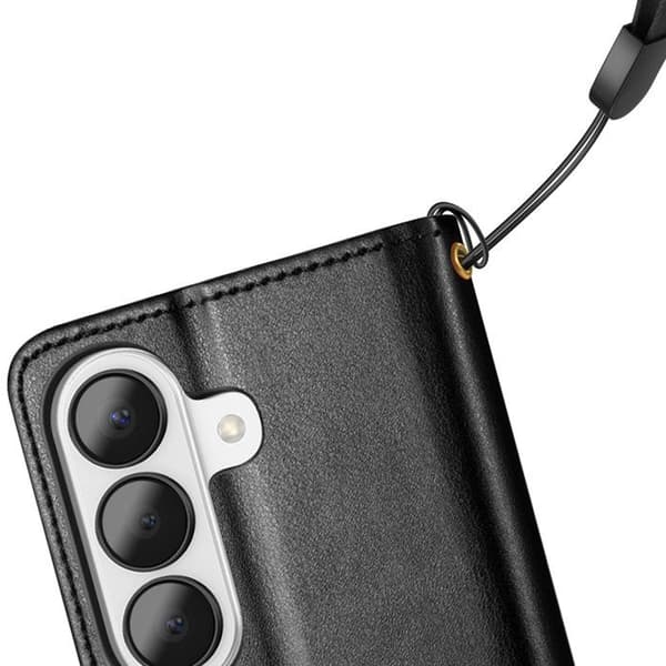 Plånboksfodral för Galaxy S26 med magnetknapp och handledsrem i svart Svart