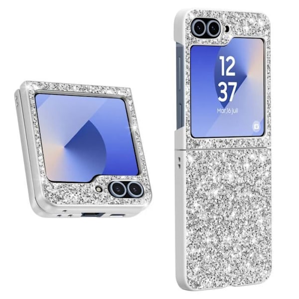 Glitter Case Samsung Z Flip 6 Hard Back Soft Contour Silver -puhelimelle Grå