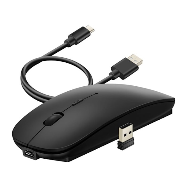 Bluetooth-langaton hiiri ja USB 2.4G -dongle, kompakti ladattava wiwu musta