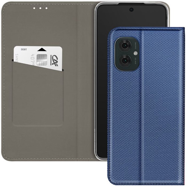 Etui til Motorola Moto G55 Klap Kortholder og Videostativ Blå Nat Blå