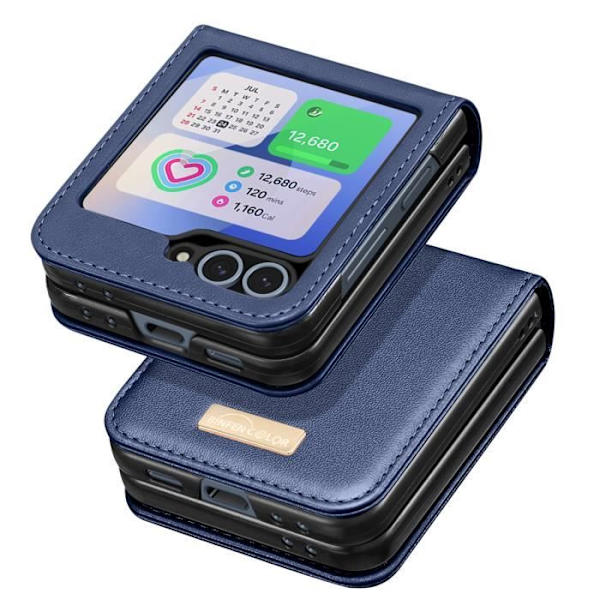 Fodral till Samsung Galaxy Z Flip 6 - AVIZAR - Vegansk läderbaksida hård inredning - Midnattsblå Blå