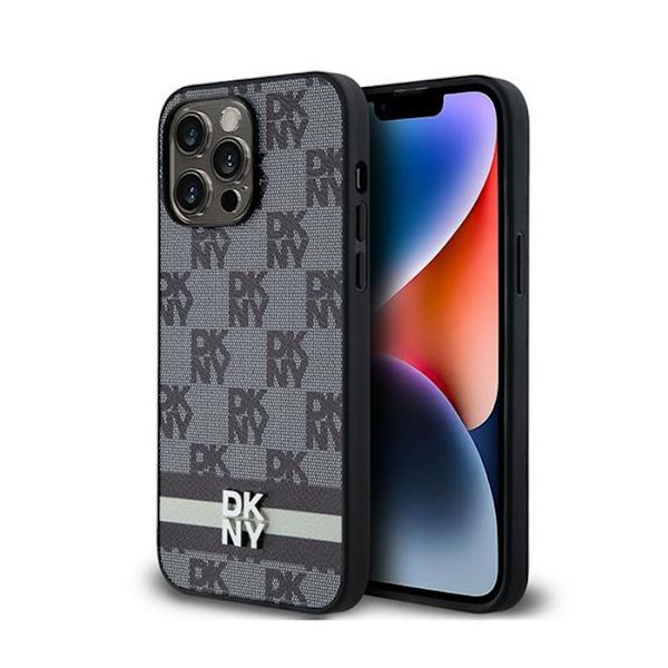 DKNY läder monomönster, rutor och tryckta ränder - iPhone 14 Pro Max-fodral (svart)