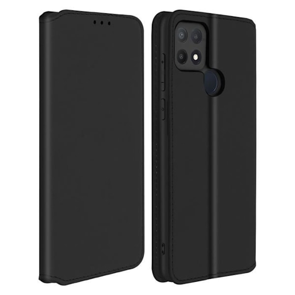 Folio Plånboksfodral - AVIZAR - Oppo A15 - Ekologiskt läder - Stödfunktion - Heltäckande skydd Svart