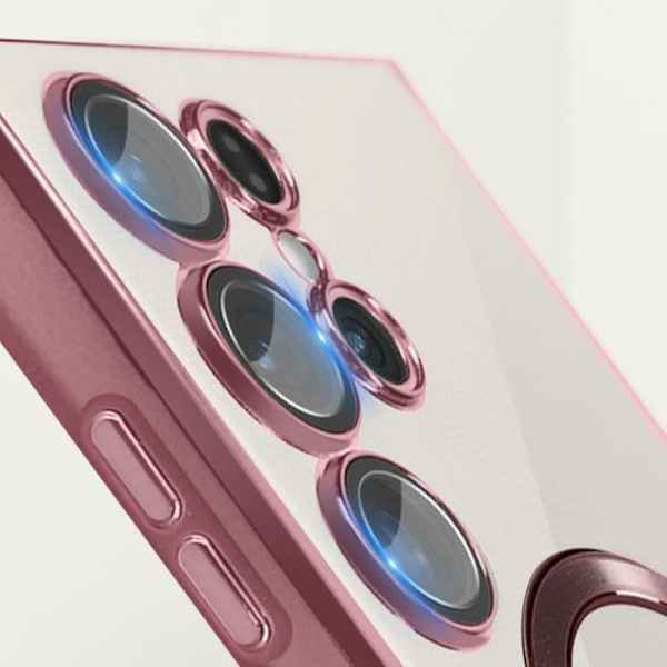 Fodral - AVIZAR - Samsung S23 Ultra - Transparent kameraskydd - Magnetisk ring - Rosa Rosa