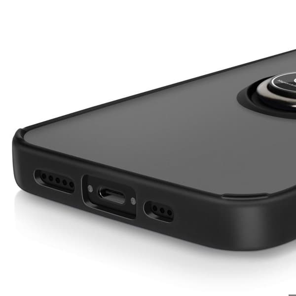 Coque Antichoc - iPhone 16e - Sort - Magnetisk Ring - Polycarbonat - Silikone Gel Svart