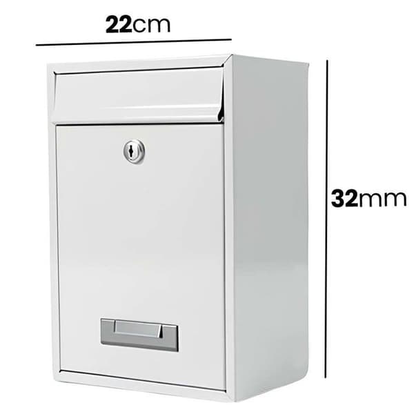 Väggmonterad Metallpostlåda med Nyckellås 32x22x8.5cm Vit Vit