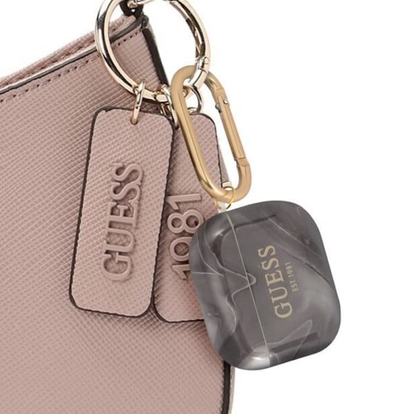 Coque til AirPods 3 Marmor Silikone Hård med Karabinhage Guess Sort Svart