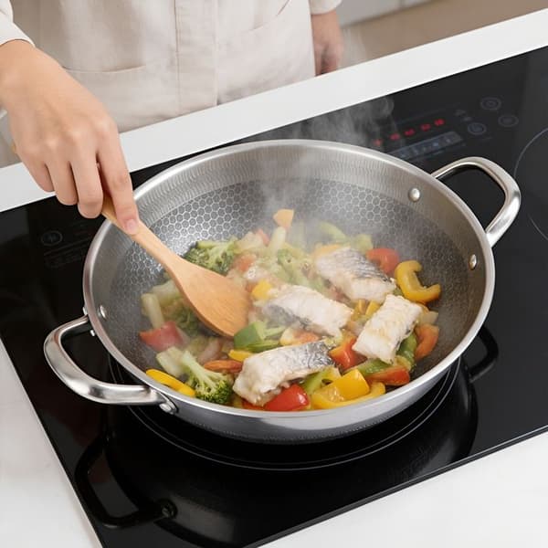 Wok 40cm - CHEFFINGER - Biereum - Inox 18/10 - Lock av Härdat Glas - Repfria Grå