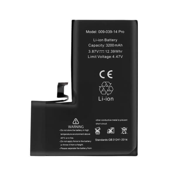 Intern batteri - AVIZAR - iPhone 14 Pro - 3200mAh - Integreret TI chip - Sort Svart