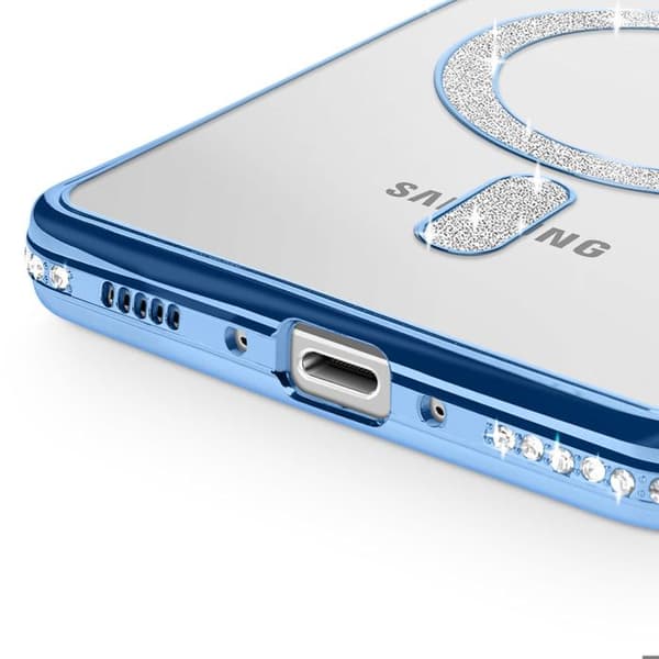 Coque - Samsung - Galaxy A56 - Diamant - Blå Strass - Kompatibel med MagSafe Blå