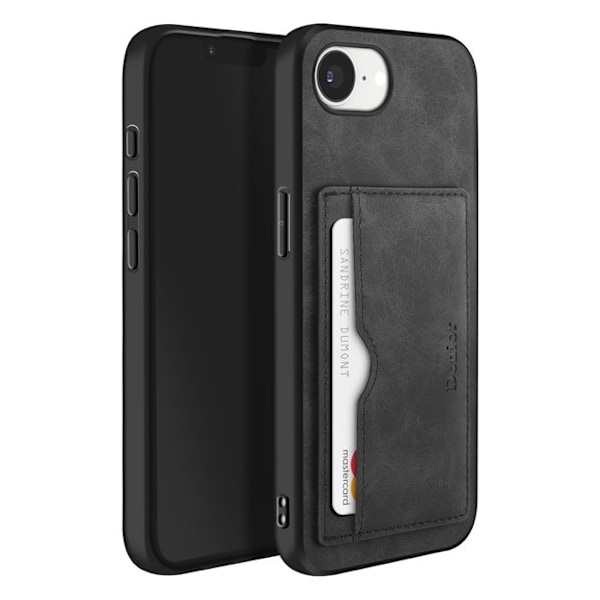 Iskunkestävä kuori iPhone 16e korttipaikalla, keinonahkaa musta Svart