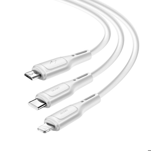 3 i 1 USB-C, Micro USB och Lightning Snabbladdningskabel 60W 1m wiwu Vit