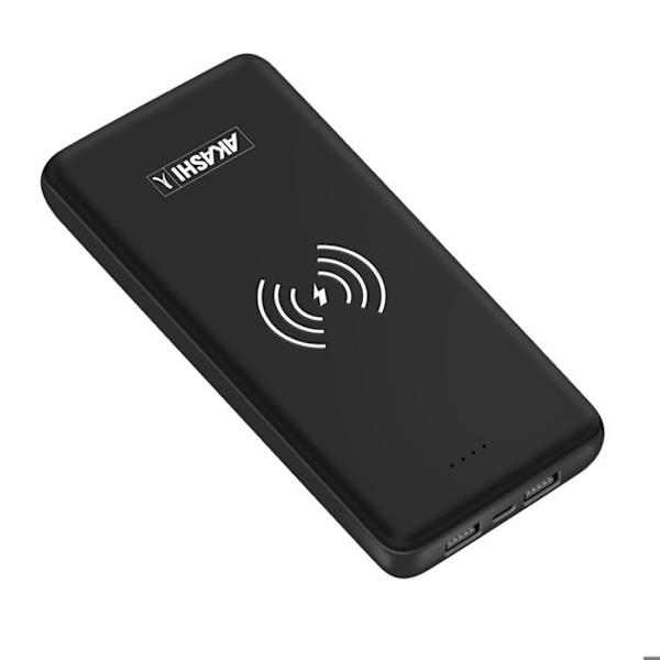 Batteri Ekstern 10000 mAh med Trådløs Opladning 2x USB 1x USB C Akashi Sort Svart