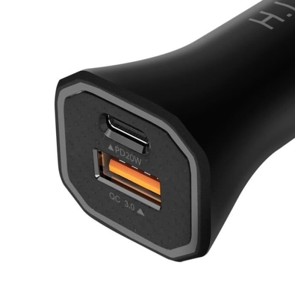 Biloplader med to USB 3.0 og USB-C strømforsyningsporte Sort