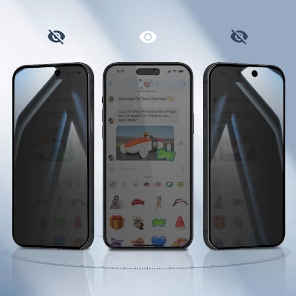 Antispionfilm - AVIZAR - iPhone 15 - Härdat glas - 9H hårdhet - Transparent svart Svart