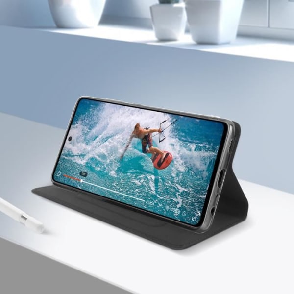 Fodral till Samsung Galaxy A72 - AKASHI - Svart eko-läder - Videostöd - Kortförvaring - Blandat Svart