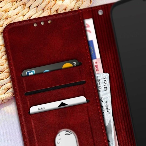 Fodral till Motorola Moto G72 - AVIZAR - Videostöd för Flip Wallet - Röd - Stel - Matt Röd