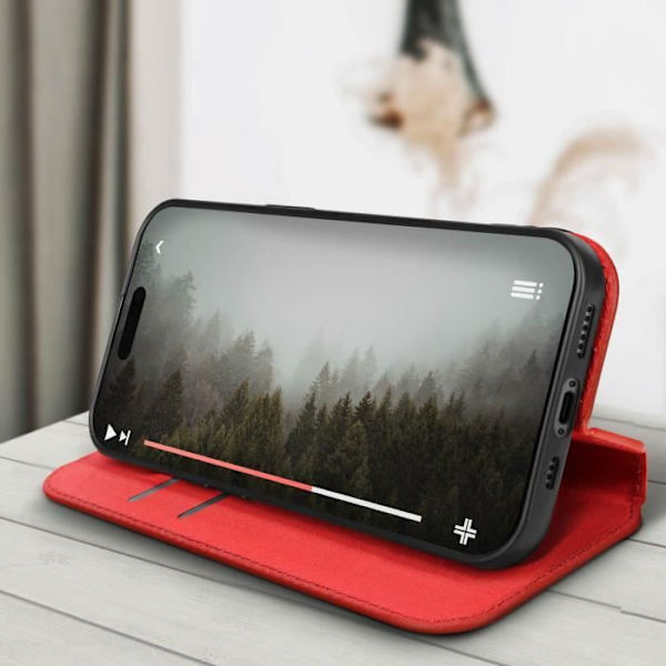 Plånboksfodral - iPhone - 15 Pro Max - Röd - Magnetflik - Videoställning Röd