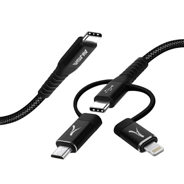 USB-C-kabel 3 i 1 Intensitet 3A Laddning och synkrolängd 1m Akashi Black