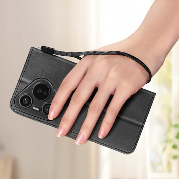 Etui til Huawei Pura 70 Pro Håndledsrem Wallet Video Support Sort Svart