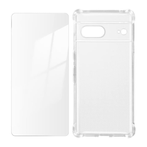 Skal och skyddsfilm - AVIZAR - Google Pixel 7 - Förstärkt Silikon - Härdat Glas 9H - Transparent Vit