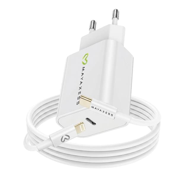Lader til iPhone 12 Pro 18W + Lightning-kabel 1m Mayaxess Hvid Vit