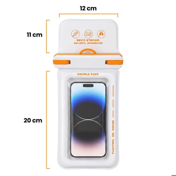 Vandtæt IPX8 Flydende Pouch til Smartphones op til 7.5 Tommer Hvid Vit