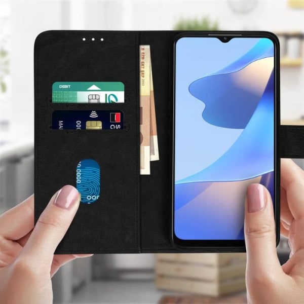 Oppo A16 og A16s Cover Flip Wallet Sort Video Support Funktion Sort