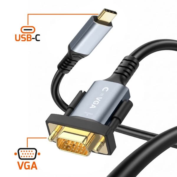 USB-C til VGA Video Adapterkabel 1.8m Full HD 1080p LinQ Sort